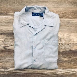 OP Light Blue Brocade Short Sleeve Casual Button Up Shirt Large